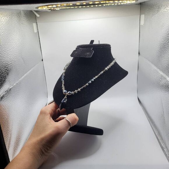 Artisan Made Crystal Silver and Hematite Faceted Beads with Jet Pendant - Picture 5 of 8